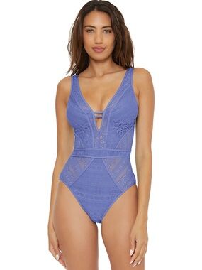 NWT, Lace-Detail One-Piece Swimsuit in Periwinkle by BECCA